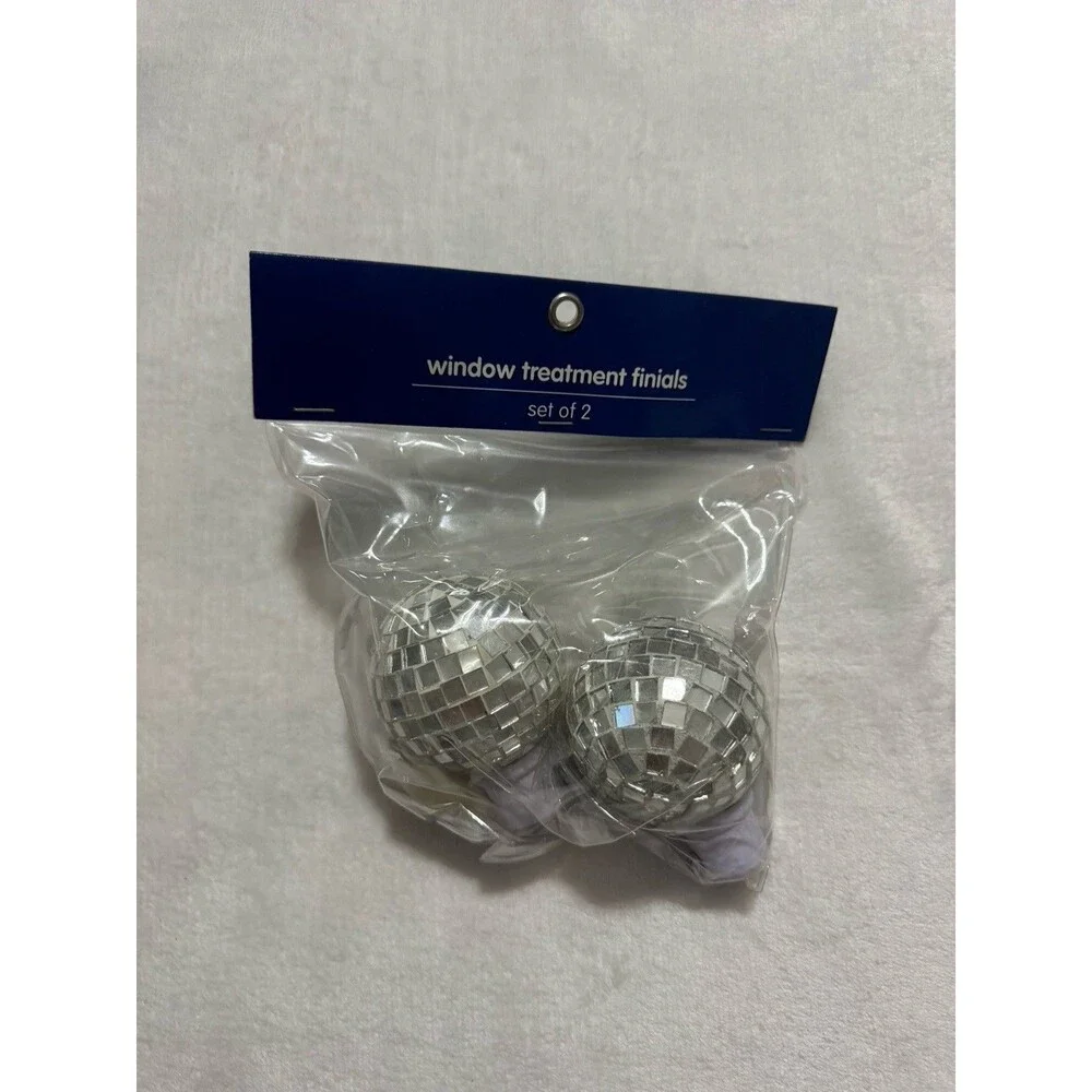 Pier 1 Kids Window Treatment Finials Set of 2 Silver Mirrored Disco Ball Curtain